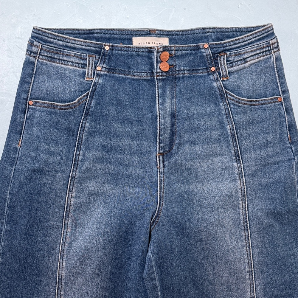 RISEN Wide Leg Jeans Sz XL 15 / 32 PW21536 High Rise Flare Pintuck Front NEW - Picture 3 of 16